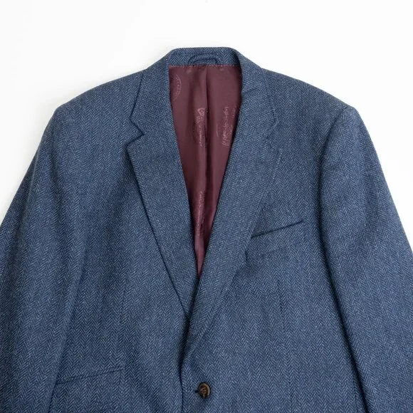 Cordings London Herringbone Tweed Blazer 44R Navy 100% Wool Jacket - Picture 4 of 15